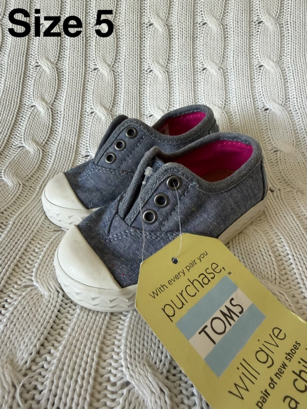 TOMS Tiny Zuma Blue Multi Speckle Chambray Shoes Sz 5 NEW Baby Walker Summer